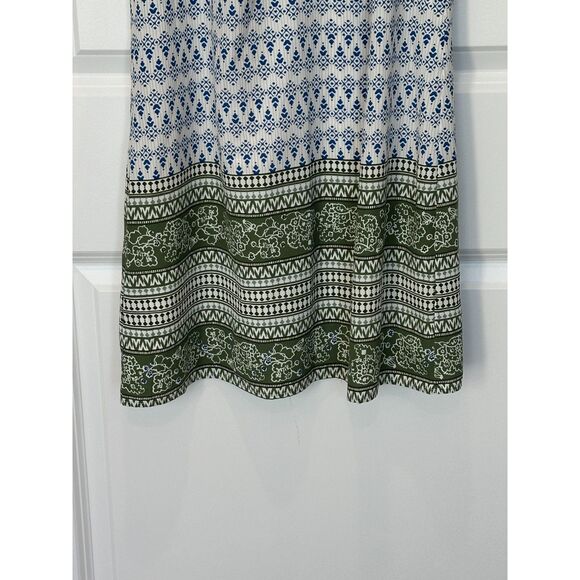 Skies are Blue Blue White Green Print Split Neck Sundress Size XS - Picture 8 of 8